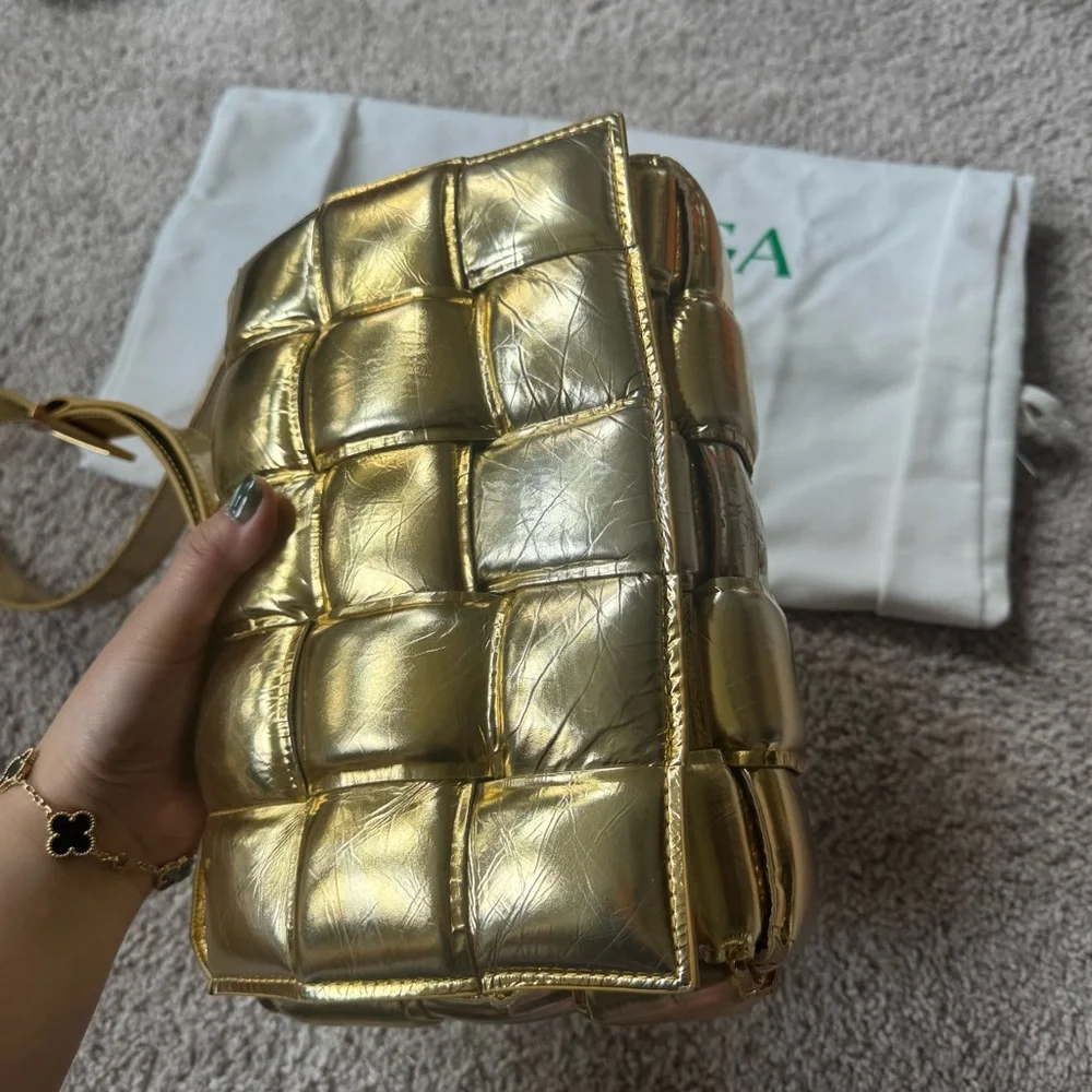 [Sold] BV Mirror Lambskin Intreccio Padded Cassette Crossbody Bag in Gold - Picture 13 of 14